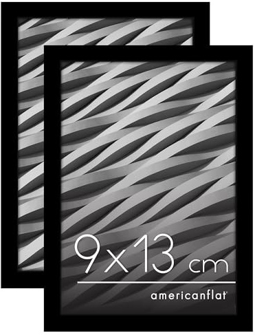Americanflat Bilderrahmen 9x13 cm (2er Pack) - schmaler Fotorahmen mit bruchsicherer Scheibe - inklusive Ständer und integrierter Aufhängung für Hoch- und Querformat - Schwarz
