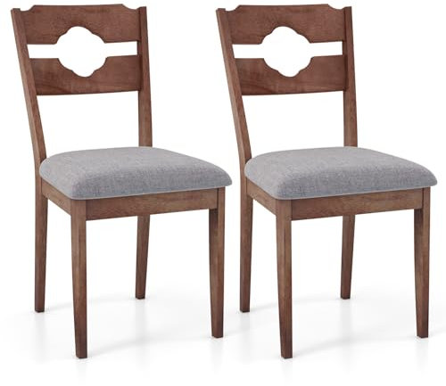 COSTWAY Esszimmerstühle 2er Set, Küchenstühle mit gepolsterter Sitzfläche & Rückenlehne, Holzstühle bis 130 kg, gepolsterte Stühle Holz, Polsterühle für Küche Esszimmer, Braun, 43 x 53 x 90 cm (2)