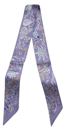 JERLA 100% seta di gelso sciarpa testa capelli nastro borsa maniglia avvolgere cravatta bundle sciarpa fazzoletto sciarpa per le donne, Piante Viola, 33.5×1.97