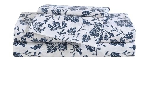 Eddie Bauer Bettwäsche-Set für Doppelbett, hochwertiges Baumwoll-Perkal-Bettwäsche-Set, Florale Heimdekoration, Öko-Tex-Zertifiziert (Woodblock Floral Blue, Twin)