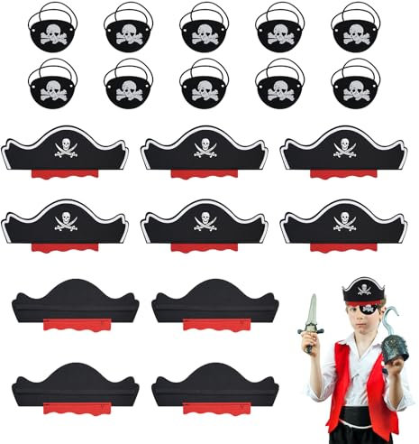 INNAL 10 Pcs Piratenhut und Augenklappe Set für Kinder - Piraten Zubehör für Geburtstag, Piratenparty, Maskerade, Halloween, Rollenspiele