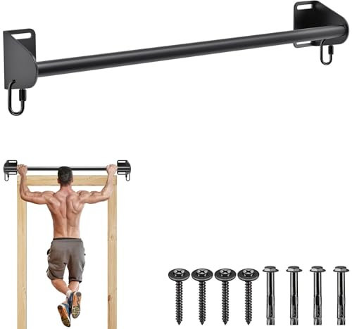 SELEWARE Wandmontierte Klimmzugstange, Pull Up Bar, klimmzugstange türrahmen,Multifunktionale Home Gym Workout Ausrüstung mit Widerstandsband Haken, Unterstützt bis zu 440 lbs
