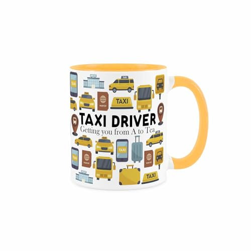 Taxi Driver Mug - Humourous Cab Driver Trades Funny Novelty Gift - Tea/Coffee Hot Drinks Ceramic Yellow Cup Present