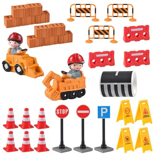 Chantier de Construction,véhicules de Chantier,Kit d'accessoires pour barrières,Chantier, Jouets,décoration de gâteau,Maison de poupée