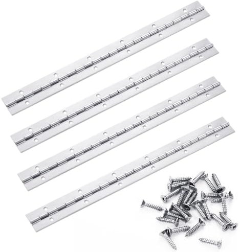 Klavierband Edelstahl, 4 Stück 30cm Klavierscharnier Stangenscharnier mit 48 Stück Schrauben Scharnierband Klavierband Scharnier für Schranktüren Klaviere (300×30×0.6mm)