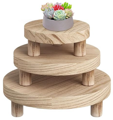 Caossuixin 3pcs Set Vintage Plant Stand, 10/8/6in Plant Stool, Indoor/Outdoor Wooden Step Stool