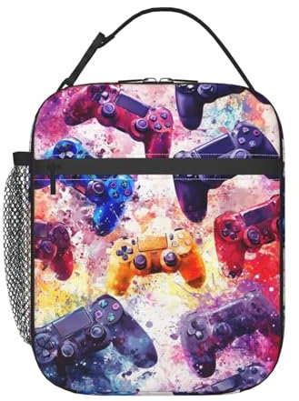 Oudrspo Bolsa de almuerzo con aislamiento Gamer para mujeres y hombres Bolsa de almuerzo Gamer para el trabajo, picnic, viajes, senderismo, playa o pesca Lonchera Gamer de poliéster