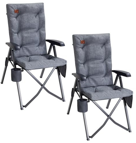 EVER ADVANCED Campingstuhl Faltbar Rückenverstellbar in 4 Positionen bis 150 KG Klappstuhl 6cm Dicke Gepolstert mit Seitentasche Getränkhalter Gartenstuhl Hohe Lehne Angelstuhl für Camp Garten Balkon