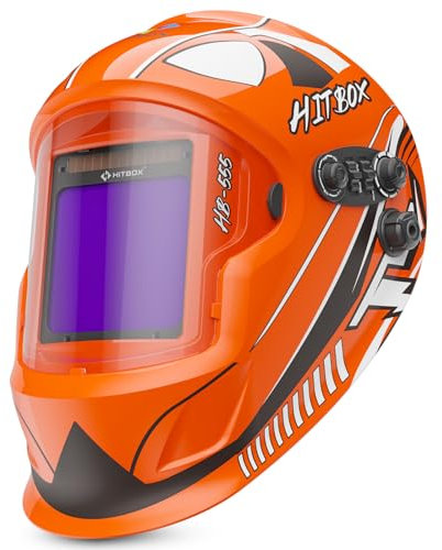 HITBOX Casque de soudage à obscurcissement Automatique – Teinte réglable DIN 4/5-9/9-13, Champ de Vision True Color 10×9,3 cm, pour TIG/MIG/Arc et meulage
