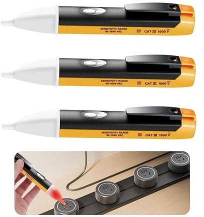 3PCS Voltage Detector Pen, Electric Tester Digital Power Probe Wire Kit | Non-contact sensing, LED indicator, AA battery, pocket clip, safe insulated, auto range, portable tool, reliable