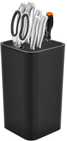 Dewocke Ceppo Portacoltelli Universale da Cucina, Ceppo Coltelli Senza Coltelli, con Fessure per Forbici e Asta per Affilare, Supporto per Coltelli Quadrato, Facile da Pulire - Nero