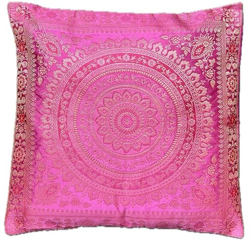 Ruwado Handgewebt und Handgefertigt Indische Banarasi Seide Kissenbezug, Zierkissenbezug, Sofakissenbezug, Dekokissen -, (Baby Pink, Mandala Muster 40 x 40 cm | 16 x 16 Zoll.)