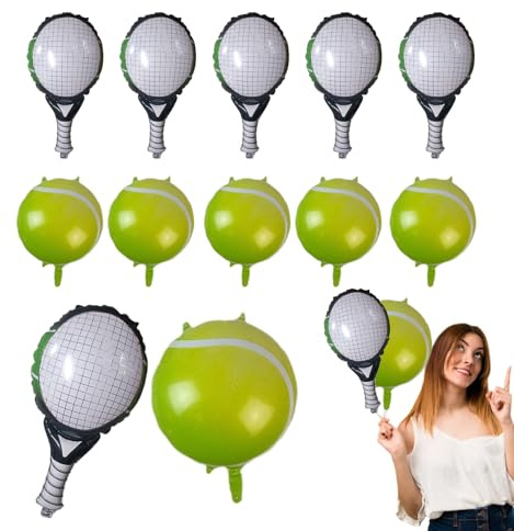 Jlobnyiun Ballons d'anniversaire de Tennis - 12pcs Racket & Ball Foil Balloon Set, réaliste décoration de thème Sportif | Supplies pour Les sur Le thème du Tennis pour Les et Les Adultes, Les ba