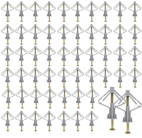 400 Stück Hohlraumdübel Butterfly, 50mm Grau Rigipsdübel für Gipskarton | CHUENKUK, 800 Teile Set, Schrauben und Kunststoffhülsen, für Trockenbauwände, Beton und Decken, einfache Montage