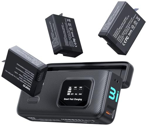 llano AC3 30W Fast Charger Case and 3 Pack Hero13 Batteries for Gopro | For GoPro Hero 13 Action Camera, Triple Slot PD Charging, LED Display, Portable Storage, 1950mAh Battery