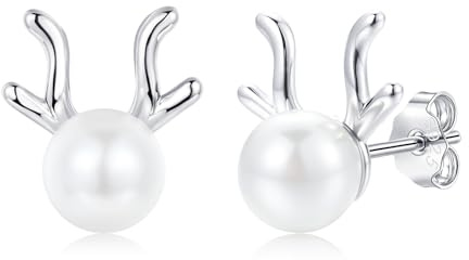 Lynizo Ohrringe Weihnachten, Damen Schneeflocken Ohrstecker mit Zirkonia | 925 Sterling Silber Elch Ohrstecker mit Perlen, Klein Schlafen Stecker Ohrringe für Damen, Hypoallergen Weihnachtsschmuck