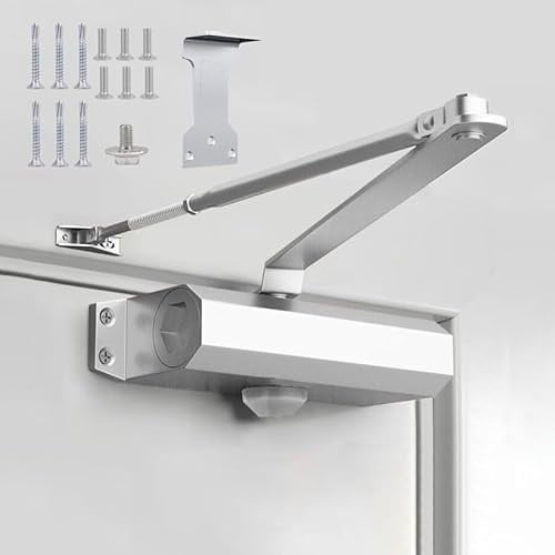 Automatic Door Closer for Home with Hold Open, Heavy Duty Door Slower Closer No Slam, Hydraulic Door Soft Closer Without Noise, Self Closing Mechanism for Ensure Smooth and Secure (Silver)