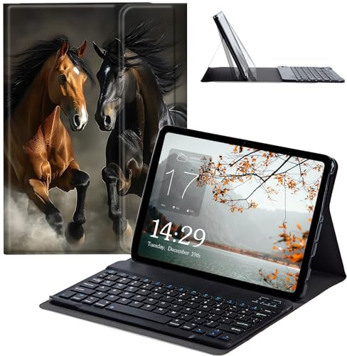 JANENFNA Tablet Case with Keyboard for iPad 10.9 Inch iPad Air 5th/4th Generation Case 2022/2020, Slim Detachable Wireless Bluetooth Keyboard Case for iPad Pro 11 Inch -Two Running Horses