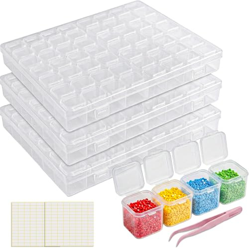 RITOLLO 168 Stück Diamantbild-Aufbewahrung, 3-Set Kleine Aufbewahrungsbox mit Deckel & Etiketten - Klare Bastel-Perlen-Box mit Pinzette für DIY Schmucksteine, Perlen, Kleinteile