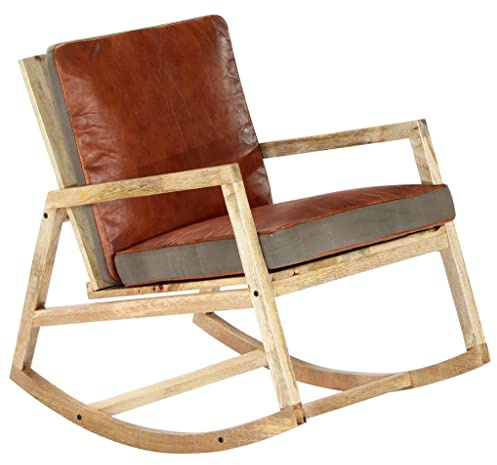 Tomostar Schaukelstuhl, Schaukelstuhl, Braun, echtes Leder und Mango, massiv, 57 x 85 x 75 cm
