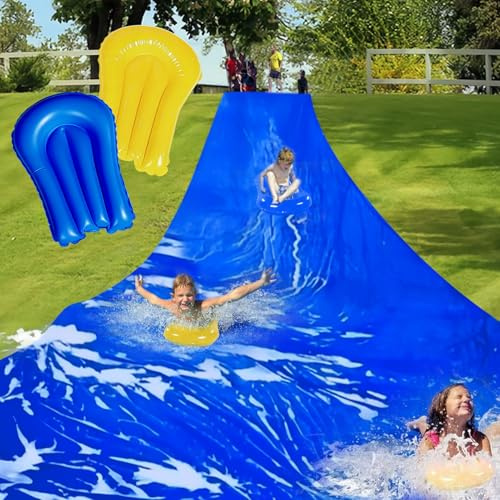 Lanathel Scivolo Acquatico da 9,1 m con 2 Tavole Gonfiabili e Pali, Scivoli Acquatici per Prato Extra Lunghi e Resistente per Bambini e Adulti, Scivolo Acquatico per Divertimento Estivo all'aperto
