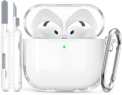 Inesore Compatible with AirPods 4 Hülle, Transparent White | Shockproof TPU Clear Case for Daily Drop Protection, Includes Cleaning Kit, with Keyring, Lanyard