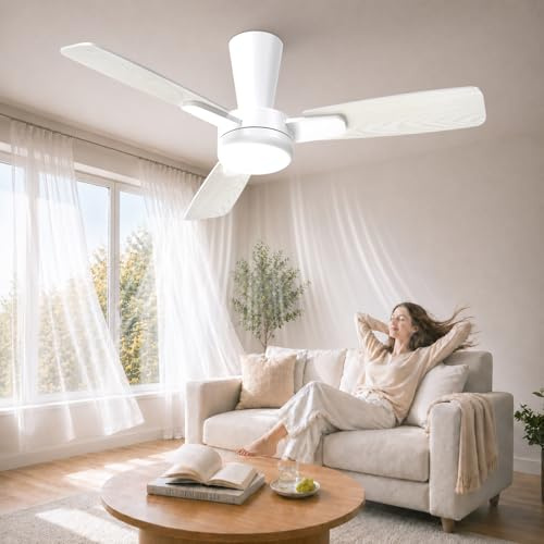 Mefine 106cm Ventilatore da Soffitto con Luce Silenzioso, Pala a Incastro, Ventilatore da Soffitto con Telecomando e LED Dimmerabile Lampada per Camera Soggiorno, 6 Velocità, Motore DC Reversibile