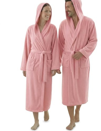 LARA MORADA Accappatoio Uomo Donna in Spugna di Cotone Premium Puro al 100% - Morbido 480gr/m2 Unisex - Massimo Comfort e Super Assorbenza, Soffice sulla Pelle con Cappuccio, Cinturino e Tasche