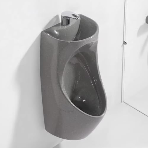 Urinoir mural 2-en-1 en céramique avec lavabo intégré et robinet à détecteur Urinoir pour hommes à haute efficacité et économe en eau,idéal pour les espaces commerciaux,résidentiels(Gray)