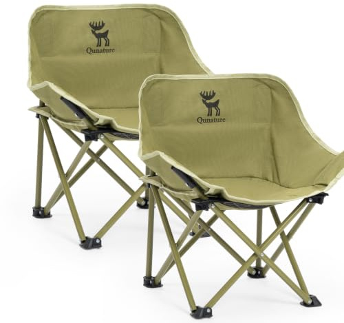 Qunature 2er Set Campingstuhl Faltbar Kinder, Tragbarer Camping Stuhl mit Tragetasche und Tragegriff 60KG, Ultraleichter Faltstuhl Campingstühle mit Seitentaschen, für Picknick, Wandern, Angeln Grün