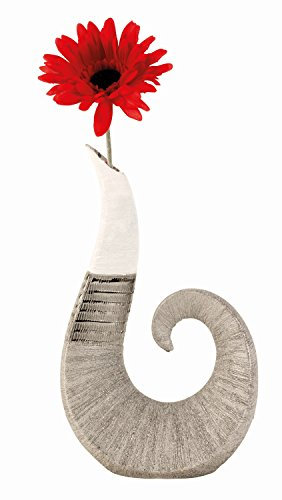 Moderne und Exklusive Deko Vase Blumenvase o. Skulptur aus Keramik weiß/Silber Höhe 30 cm