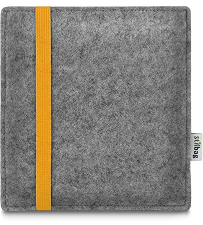 stilbag e-Reader Tasche Leon für Amazon Kindle Oasis (10. Generation) | Wollfilz hellgrau - Gummiband gelb | Schutzhülle (German Brand)