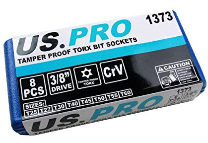 US Pro 1373 8pc 3/8''dr Star Bit Socket, Long Torx Tamper, Security Set T25-T60, Blue