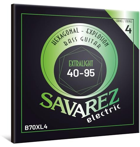 Savarez Hexagonal Explosion - Cordes de basse électrique - Bass Guitar Strings - jeu 4 cordes - filet acier nickelé - B70XL4 Extra Light - .040-.095