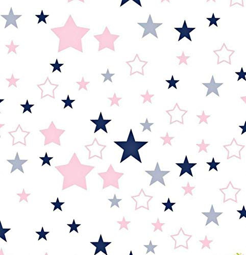 Pingianer 100x160cm Sterne 100% Baumwolle Baumwollstoff Kinder Meterware Handwerken Nähen Stoff (Weiß Rosa Blau, 100x160cm (11,99€/m))