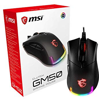MSI CLUTCH GM50 Gaming Mouse - 7200 DPI Optical Sensor, Right-Handed, 20M+ Click OMRON Switches, 6-Buttons, 1ms Latency, RGB Mystic Light, 87g - Wired