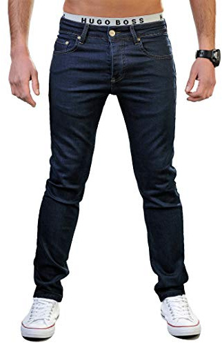 Gelverie Jeans Herren Slim Fit Jeanshose Stretch Designer Hose Denim I Dark Blue Denim, W42 / L34