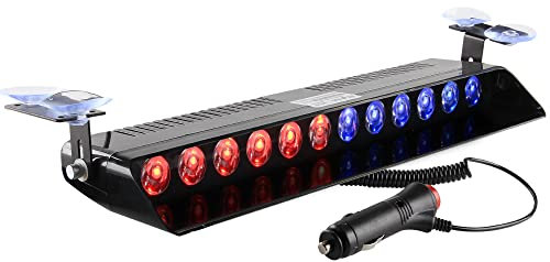 Sidaqi Lumière Stroboscopique,Lumière d'avertissement de flash de fréquence Utilisation dans pare-brise/tableau de bord/flash d'urgence 12V 12 LED avec ventouse, Rouge Bleu