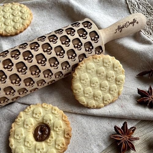 TOTENKOPF Geprägte Nudelholz mit Muster für Hausgemachtes Gebäck von Algis Crafts