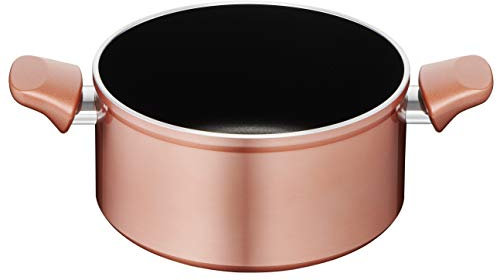 Lagostina Cacerola de cobre antiadherente de aluminio Ø 24 cm con exterior efecto cobre, olla gas y horno con Thermo-Signal, revestimiento Titanium Easy, dos asas de baquelita