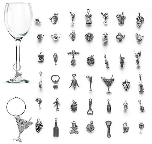 42 pièces Charmes de Verre à Vin, Thème du vin Étiquettes de Marqueurs de Boisson de Gobelet avec Boucle pour Cocktail Champagne Faveurs de Soirée Dégustation Fournitures de Décoration Cadeaux