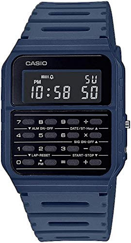 Casio Unisex Quarzwerk Armbanduhr, 34.40mm Gehäusegröße mit schwarz digital Zifferblatt und blau Resin Armband CA-53WF-2BEF