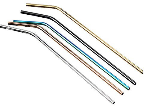 ChengBeautiful Paille Pailles en Acier Inoxydable de catégorie Comestible portatives écologiques en métal de Paille 5 pièces de pailles réutilisables for Le Cocktail Smoothie Milkshakes