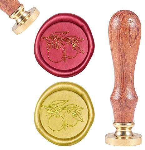 craspire Wachs-Siegel-Stempel Orange Auf Zweig Mit Blütenblatt, Siegellack Stempel Obst Retro Holzstempel Wachsdichtung 25mm Abnehmbar Messingkopf Holzgriff Für Partyhochzeitseinladungs-Umschlag