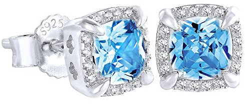 KRKC&CO Ohrstecker Silber 925 Damen, Viereckige Ohrringe Weißgold beschichtet, Iced Out Ohrschmuck mit Zirkonia Steine Blau/Weiß, allergiefreie Ohrringe, Geschenk für Frauen Mädchen, 7mm