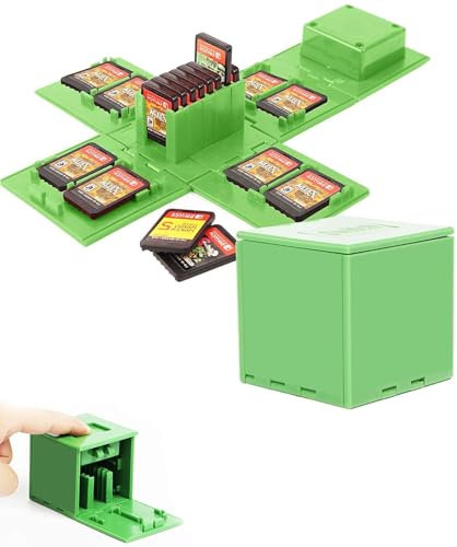 iQiin Etui Kompatibel Für Nintendo Switch - Passend für bis zu 16 Switch Spiele Aufbewahrungssystem Spielkarten Organizer Reisebox Hartschalen Set mit16 Slots Inserts (Minecraft Grun)