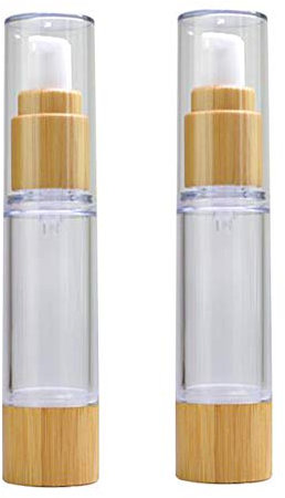 VASANA 2PCS Airless Pump Bottles Empty Refillable Plastic Vacuum Emulsion Bottle Lotion Dispenser Cosmetics Vials Containers With Bamboo Pump Head For Cream Essential Oils Liquid Cleanser Shower Gel