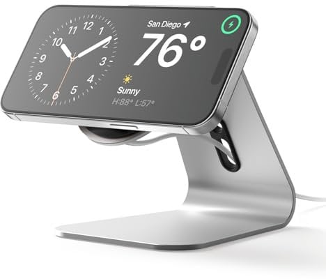 elago MS4 Ladestation Kompatibel mit MagSafe, Aluminium Ständer Kompatibel mit iPhone 17/16/15/14/13/12 Serie, Designed für Standby-Modus (ios 17) [Ladegerät Nicht enthalten] (Silber)