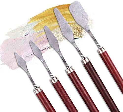 BouBou 5Pcs / set Kit spatola in acciaio inossidabile Tavolozza Gouache Forniture per coltello per pittura a olio Set di strumenti per pittura di belle arti Lame flessibili