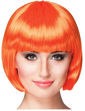 NEU Perücke Damen Foxy Bob, Pagenkopf mit Pony, Cabaret, orange - mit Haarnetz